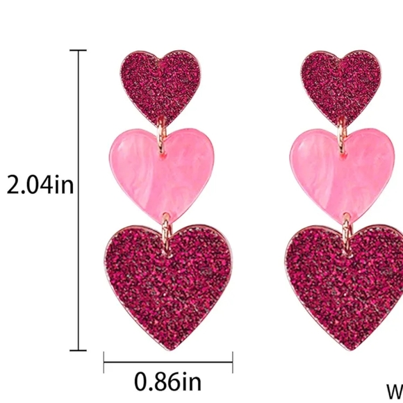 ⛱️Triple Heart Dangle Earrings Colored Sparkle Hearts Love - Picture 4 of 6